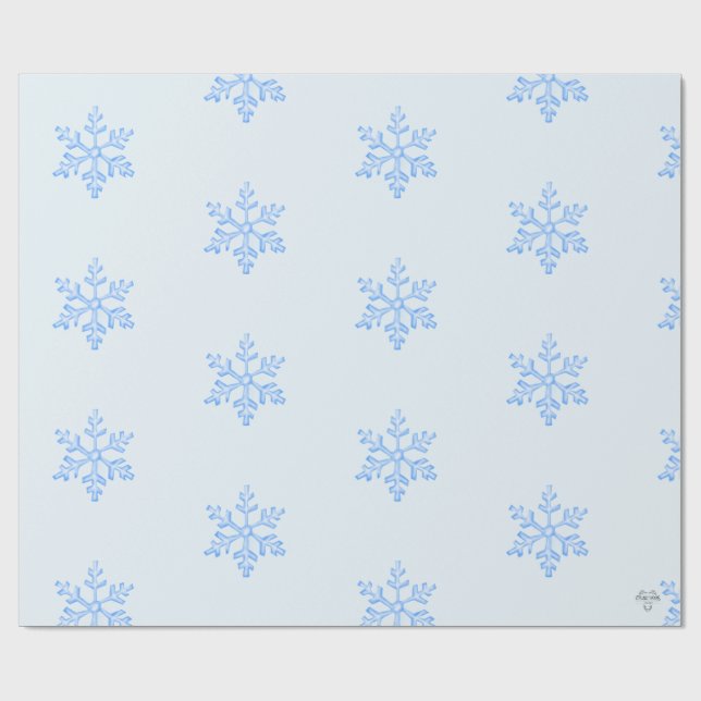 Isblå Snöflingemönster på Ljusblå Bakgrund Presentpapper (Platt)