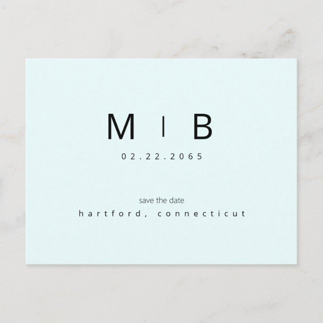 Isblå Tropisk Monogram Bröllop Spara Datum  Vykort (Framsida)
