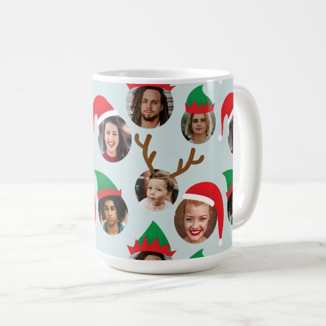 Isblått Fånig jul - sex fotokollage Kaffemugg (Framsida höger)