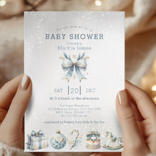 Isblått och guld jul - babydusch i Coquette Inbjudningar