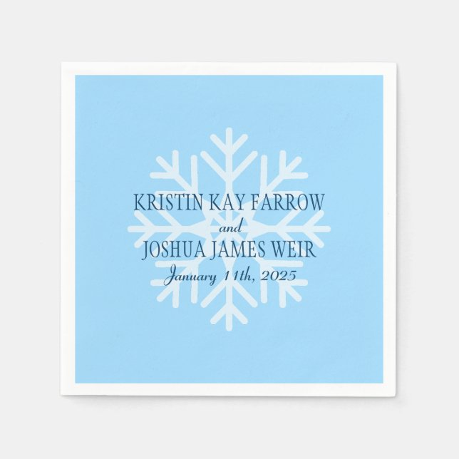 Isblått snöflake Skiers' Bröllop Cocktail Pappersservett (Framsidan)