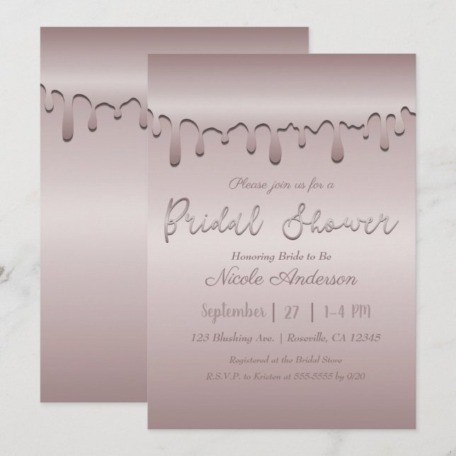 Isblush Rosa Guld Dropp Bröllopsshow Inbjudningar (Fram/baksida)