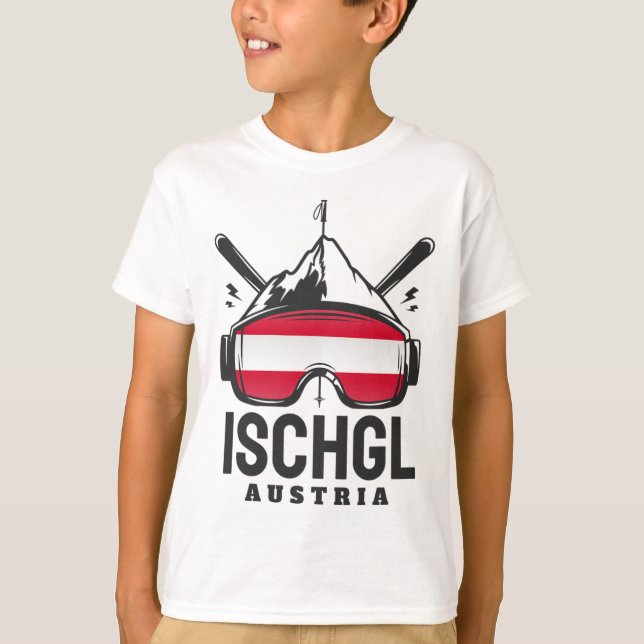 Ischgl Austria Ski Resort Retro Skiing T Shirt (Framsida)