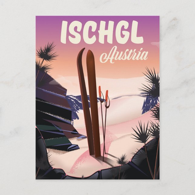 Ischgl Österrike vintage skidposter. Vykort (Framsida)