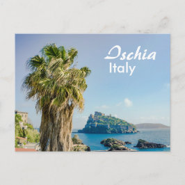 Ischia i Italien Handflatan Träd med Castello Arag Vykort