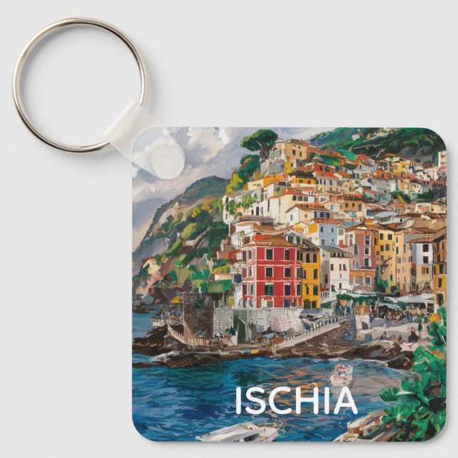 Ischia Italien Akvarellmålning Nyckelring (Framsida)