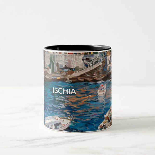 Ischia Italien Akvarellmålning Två-Tonad Mugg (Center)