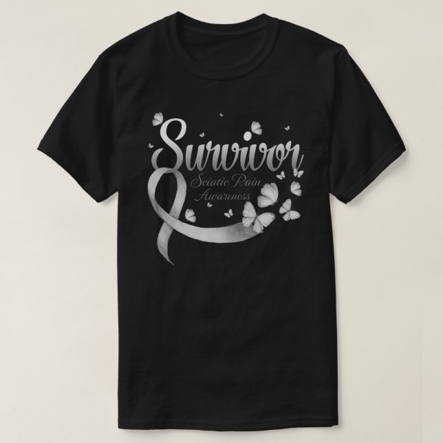 Ischias smärta medvetenhet fjäril överlevare t shirt (Design framsida)
