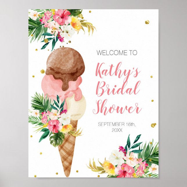 Iscräm sommar blomster bröllopsdusch välkomstskylt poster (Framsidan)