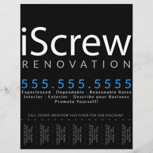 iScrew. Snickare Byggare Entreprenör Utdrag Reklamblad