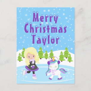 Isdans Blondin Flicka God Jul Högtid Helg Vykort
