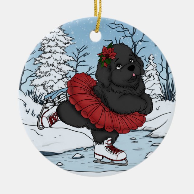 Isdans Newfoundland Valp Vinter Värld Julgransprydnad Keramik (Framsidan)