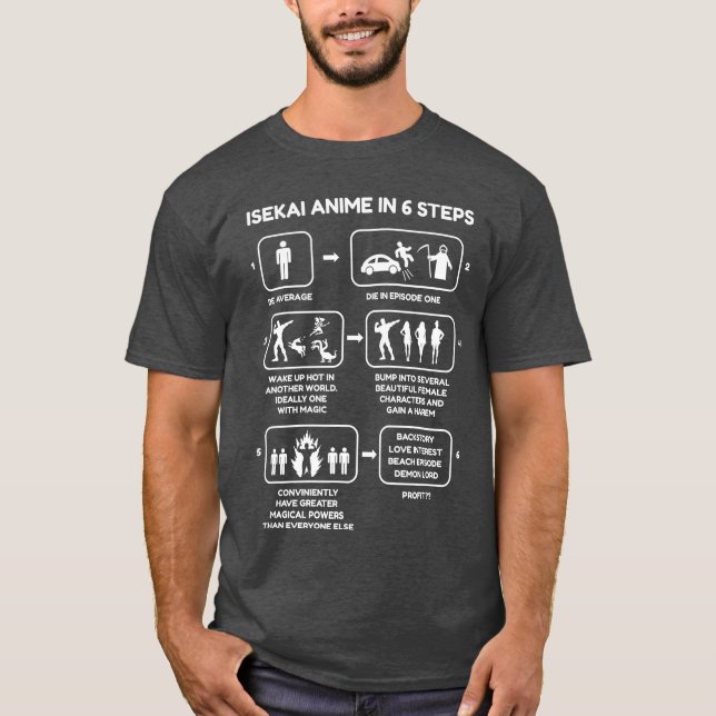 Isekai Anime In Si Steps Funny Isekai Anime Novelt T Shirt (Framsida)