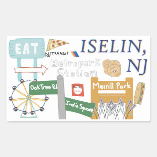 Iselin, NJ Doodle Sticker Rektangulärt Klistermärke
