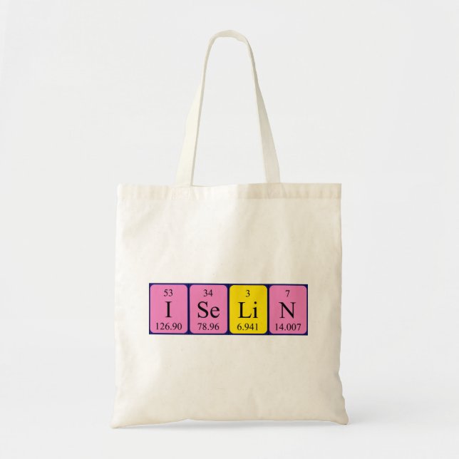 Iselin periodiskt bord namn tote bag tygkasse (Framsidan)