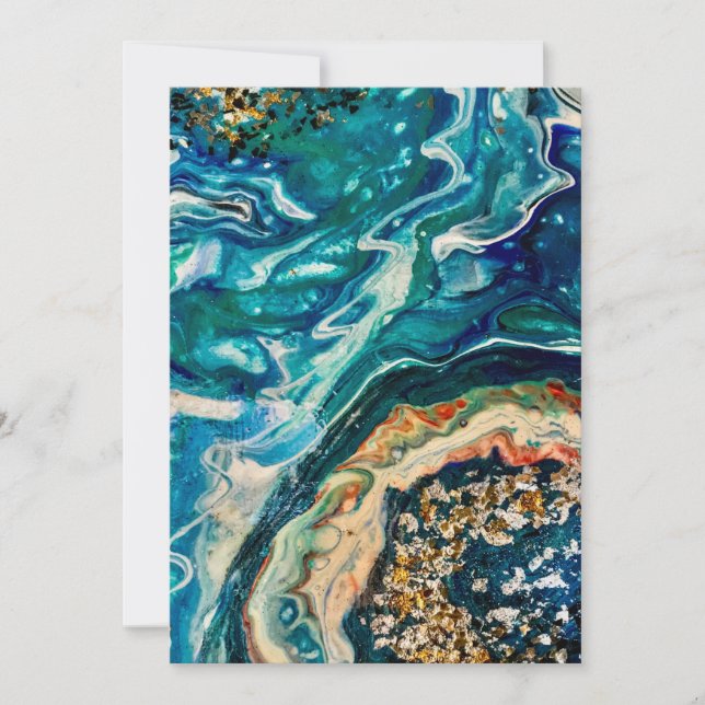 Isen och Fiskens abstrakt blue teal guld white Inbjudningar (Framsida)