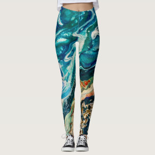 Isen och Fiskens abstrakt blue teal guld white Leggings