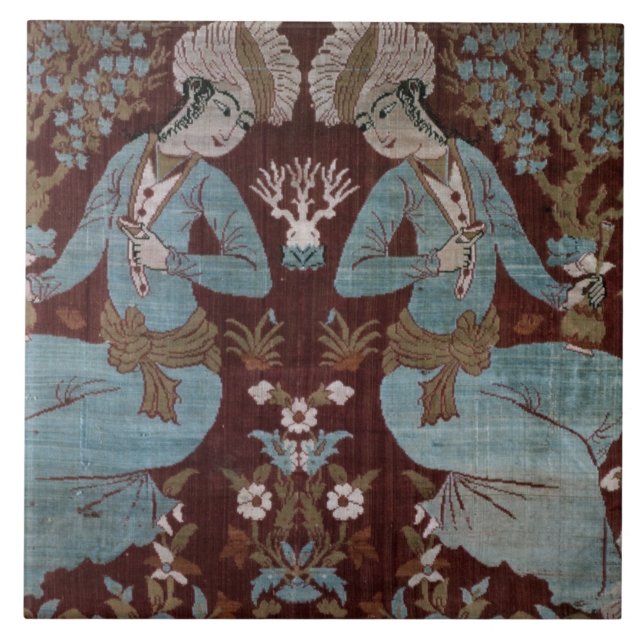 Isfahan stilpanel, perser, 17th århundrade (silke) kakelplatta (Framsidan)