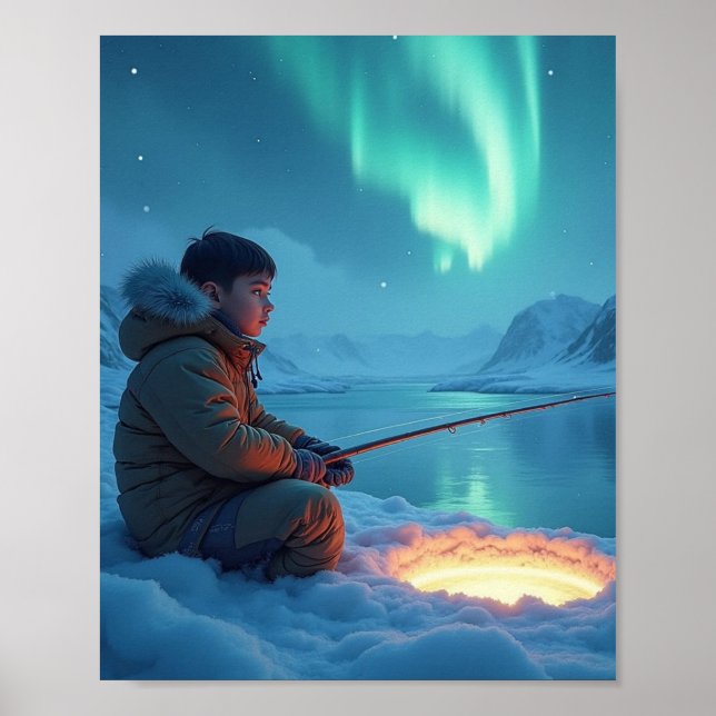 Isfiske med unga män poster (Framsidan)