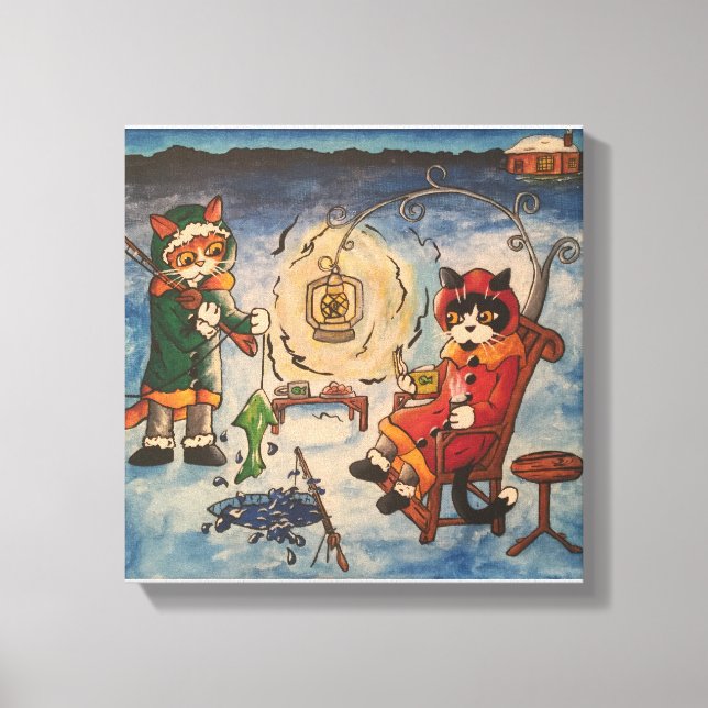 Isfiske på natten canvastryck (Framsida)