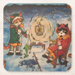 Isfiske på natten underlägg papper kvadrat