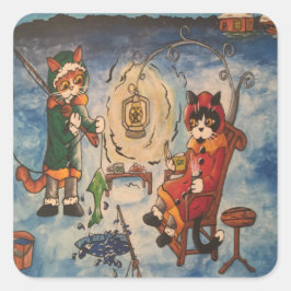 Isfiske vid nattfångare Rektangulär försegling Fyrkantigt Klistermärke