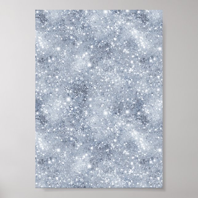Isglänsande Silver Frost Glitter Vit Glittermönste Poster (Framsidan)