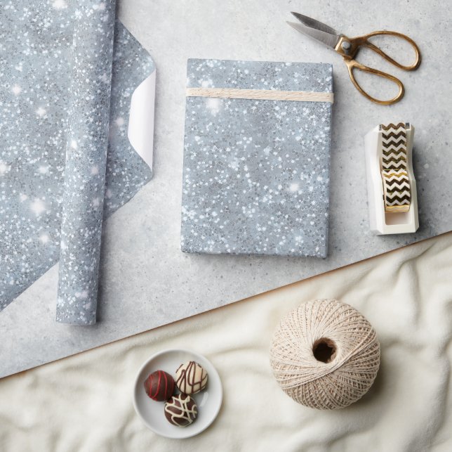 Isglänsande Silver Frost Glitter Vit Glittermönste Presentpapper (Hantverk)
