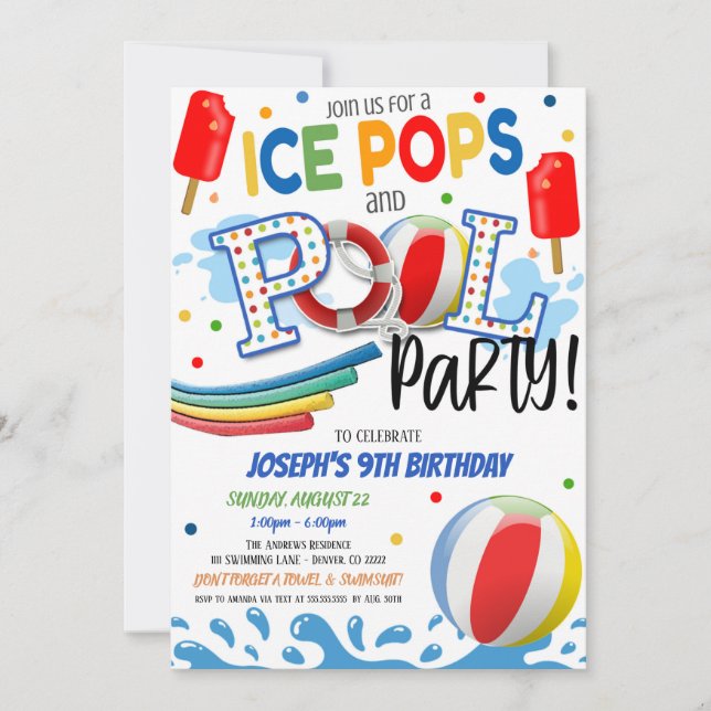 Isglassar och poolparty inbjudan (Framsida)