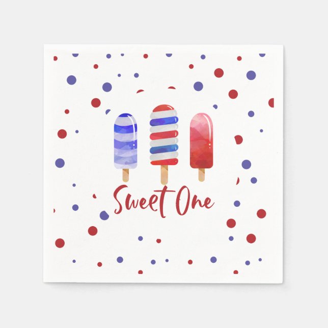 Isglassar Sweet One Röd Vit Blå 1-årsdag Pappersservett (Framsidan)