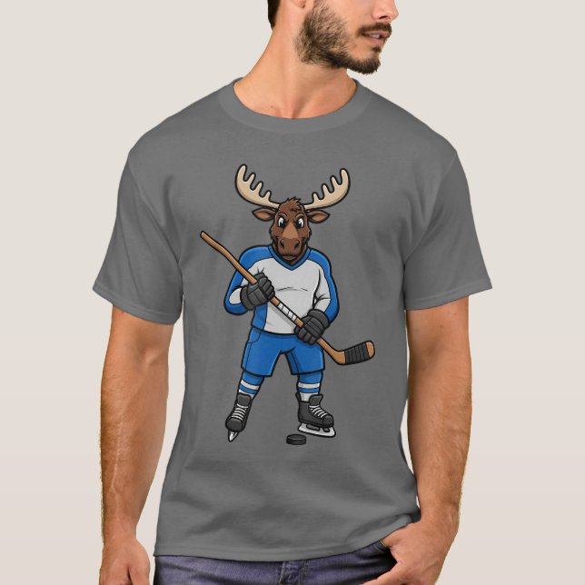 Ishockey Älg Sport Spelare Djur vänner T Shirt (Framsida)