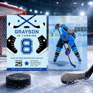 Ishockey barn födelsedagsfest Blå inbjudan