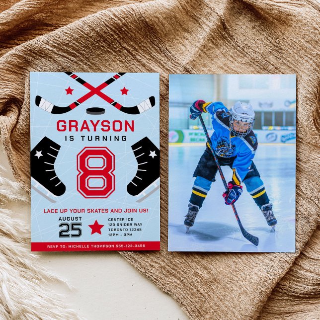 Ishockey barn födelsedagsfest inbjudan (Skapare uppladdad)