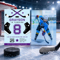 Ishockey barn födelsedagsfest lila inbjudan