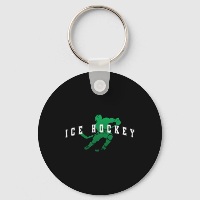 Ishockey Grönt Lag Spelare Varsity Text  Nyckelring (Framsida)