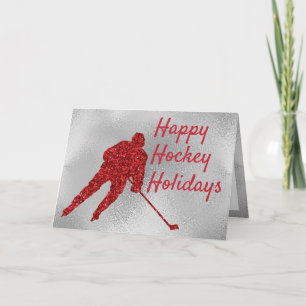 Ishockey julkort - röd glimmer & silver kort