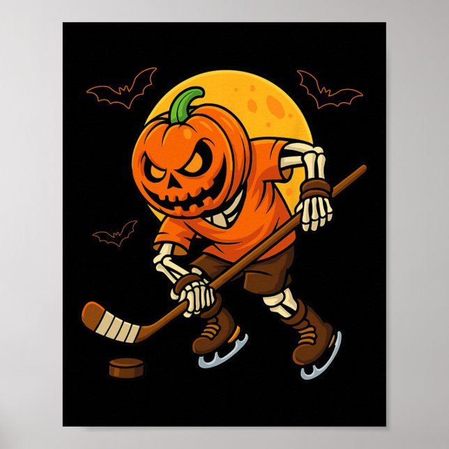Ishockey Pumpa Ansikte Halloween Skelett Pumpa Poster (Framsidan)