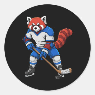Ishockey Röd Panda Sport Spelare Djur  Runt Klistermärke