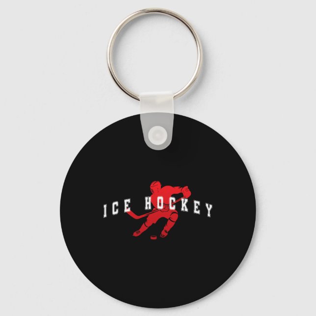 Ishockey Röda Lag Spelare Varsity Text Nyckelring (Framsida)