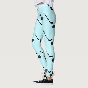 Ishockey Svarta Färg Klubbor Puck Ljusblå Leggings