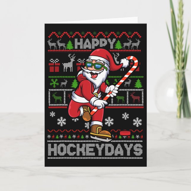 Ishockey Tomte Glad Hockeydagar Rolig Jul Kort (Framsida)