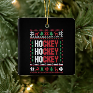 Ishockeyälskare jul tomte rolig sportlag julgransprydnad keramik