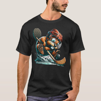 Ishockeybäver med hjälm, klubba och puck t shirt