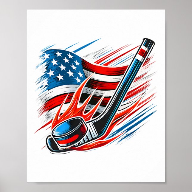 Ishockeyfan spelare patriotisk 4 juli Ameri Poster (Framsidan)