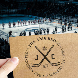 Ishockeyfanfamilj eller bröllopsreturadress självfärgande stämpel