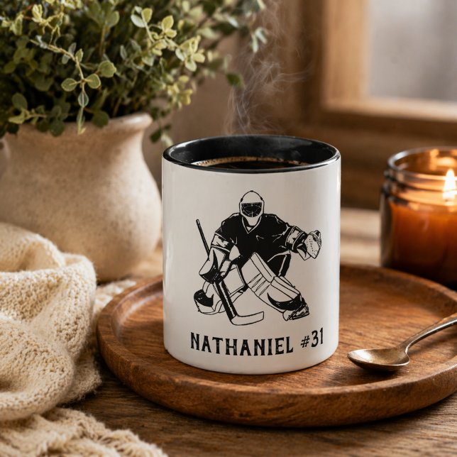 Ishockeymålvaktmonogram  mugg (Skapare uppladdad)