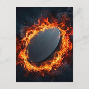 Ishockeypuck i brand vykort