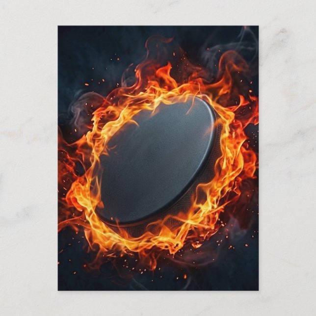 Ishockeypuck i brand  vykort (Framsida)