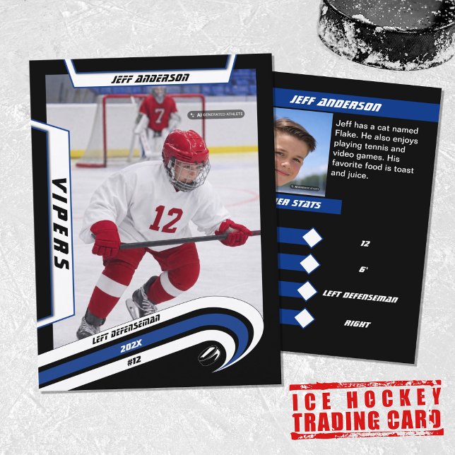 Ishockeysamlarkort i livfull blå färg (Youthful blue hockey card ideal for kids in the little league. Stylish souvenir and perfect gift.)