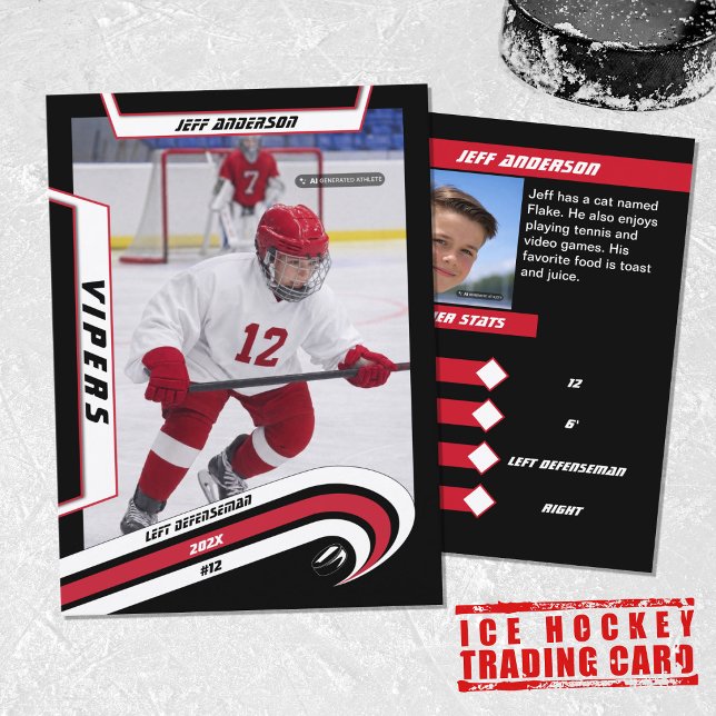 Ishockeysamlarkort i livlig röd färg (Youthful red hockey card ideal for kids in the little league. Stylish souvenir and perfect gift.)